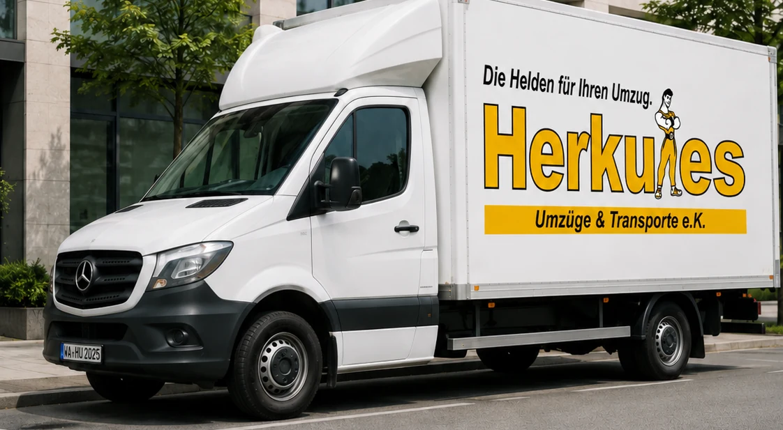 Herkules Umzugswagen vor einem Wohnhaus